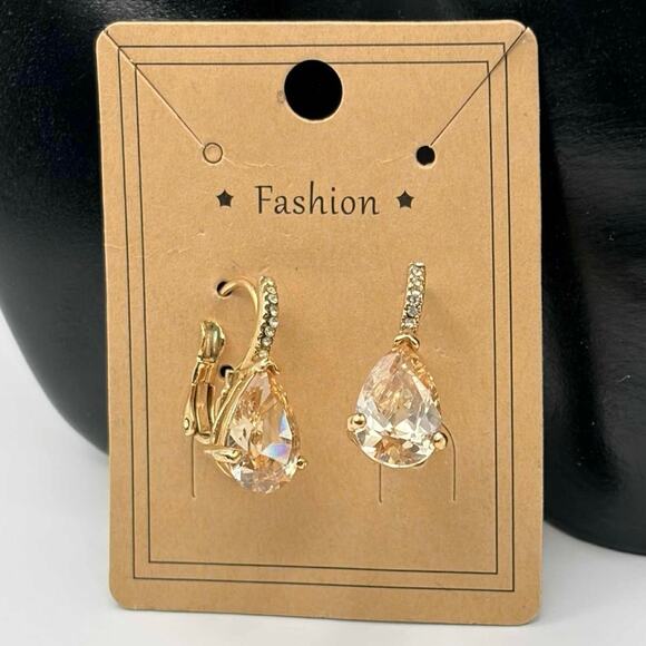 Stunning Gold Teardrop Crystal Earrings - Picture 2 of 3